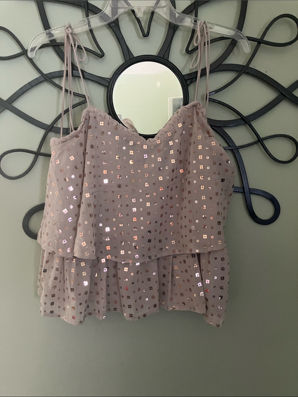 Free the Roses Light Mauve Sequin Tiered Spaghetti-Strap Cami